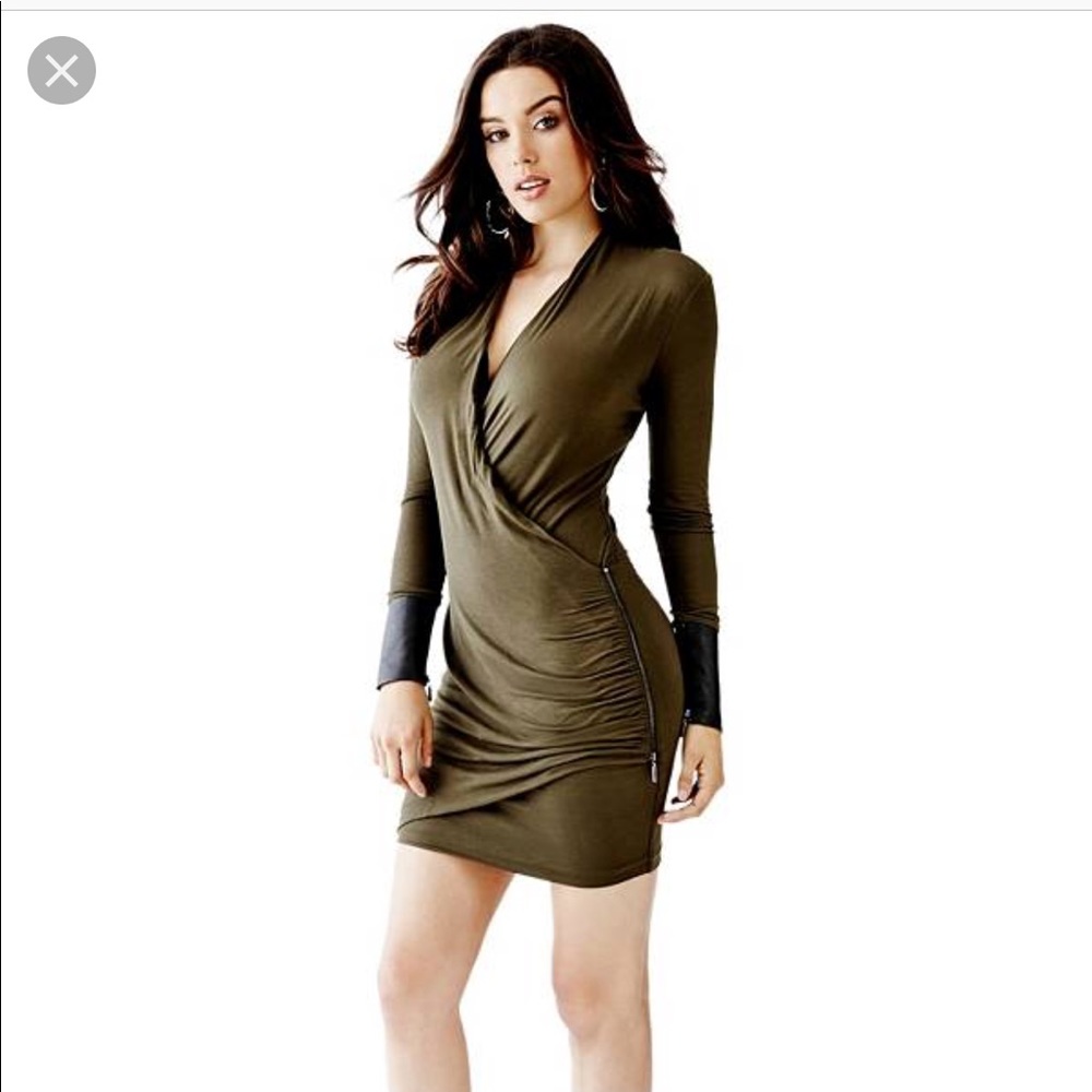 Guess faux-leather-detail zipper wrap dress